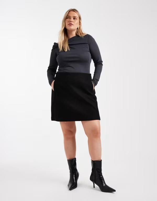 ヴェロモーダ レディース ボトムスカート ミニ Vero Moda Curve high waisted structured mini skirt Black ブラック
