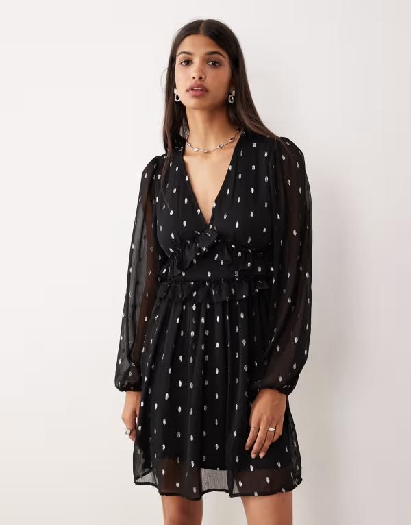 ヴィラ レディース トップス ワンピース Vネック ミニワンピース ミニ VILA v neck mini dress and silver foil BLACK W DETAIL FOIL ブラック