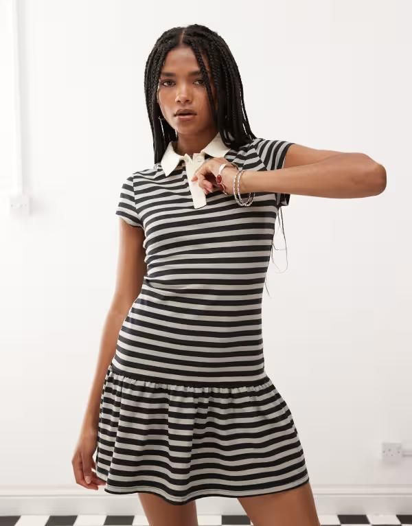 コルージョン レディース トップス ワンピース COLLUSION dropped waist rugby dress stripe Multi stripe マルチカラー 6,106円