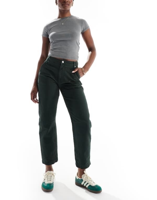 エイソス レディース ボトムス デニムパンツ ジーンズ ASOS DESIGN curved leg jeans Khaki カーキ