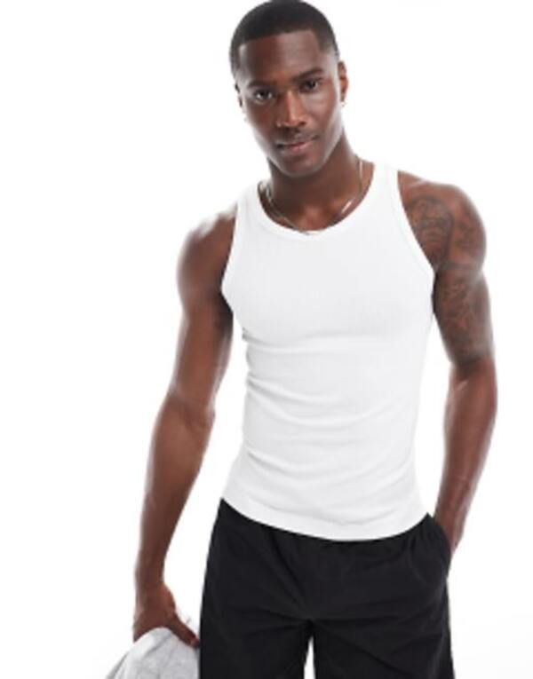エイソス メンズ トップス ベスト スリムフィット リブ ASOS 4505 Icon slim fit seamless ribbed tank top White ホワイト