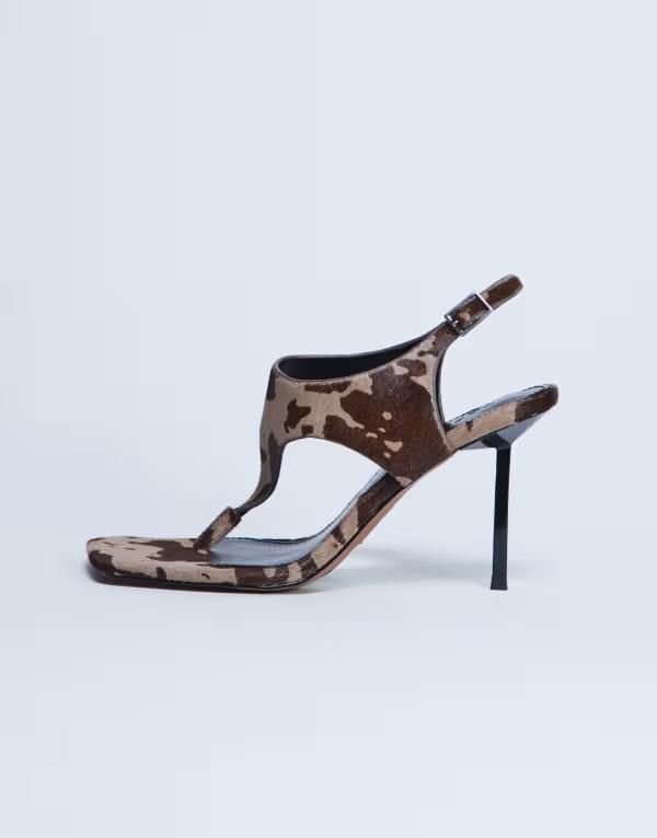トップショップ レディース シューズ サンダル プリント レザー ヒール Topshop Sandy realeather toe thong heeled sandals cow print pony BROWN COW PONY ブラウン