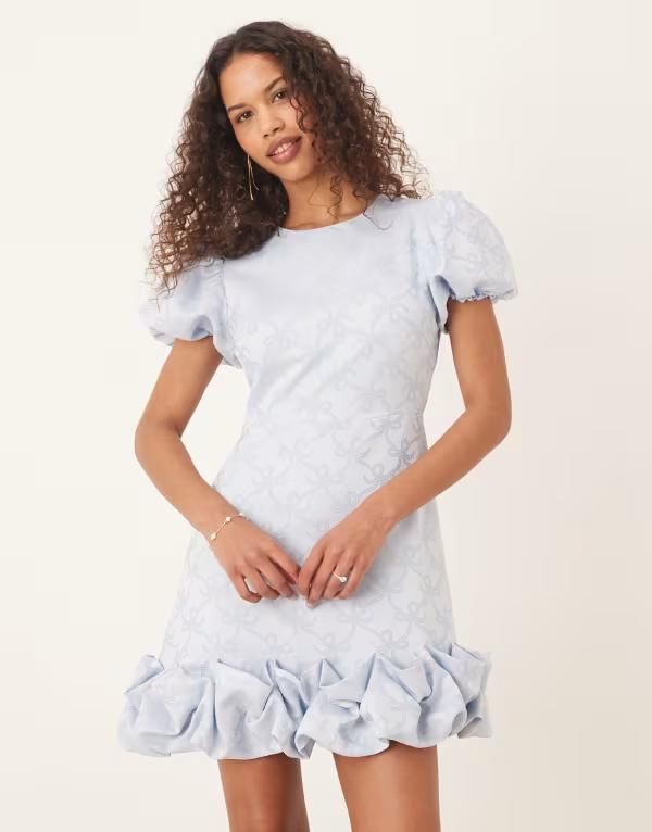 シスタージュン レディース トップス ワンピース ミニ Sister Jane puff hem jacquard mini dress in powder Blue ブルー
