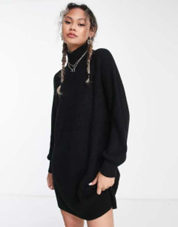 ノイジーメイ レディース トップス ワンピース ハイネック ミニワンピース ミニ ニット Noisy May high neck knitted mini dress Black ブラック