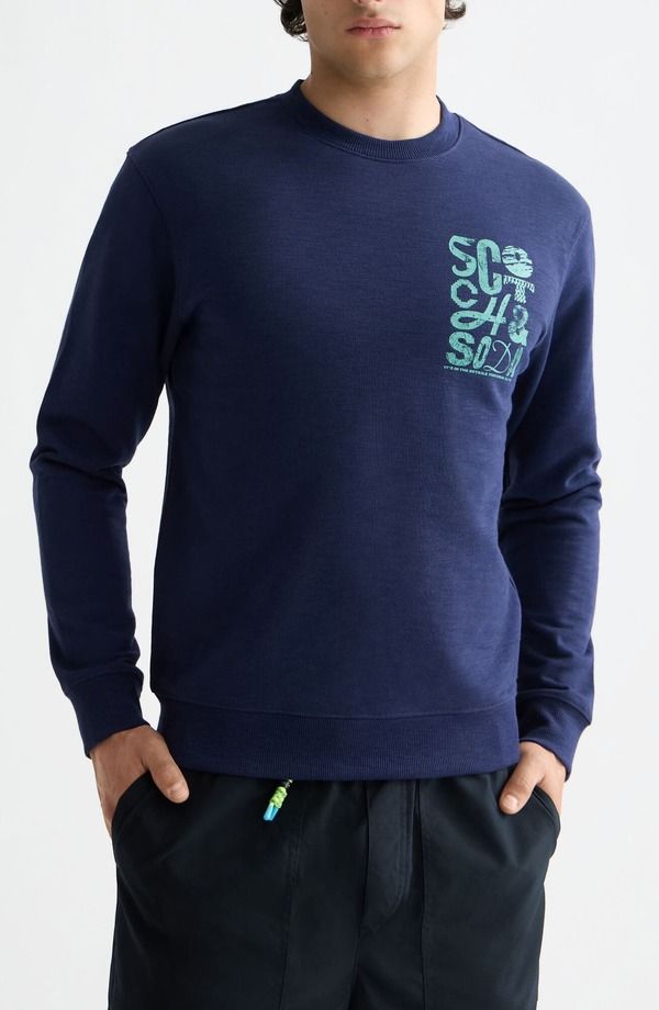 スコッチアンドソーダ メンズ アウター パーカー・スウェット クルーネック シャツ ロゴ グラフィック Scotch Soda Logo Graphicrewneck Sweatshirt Peacoat