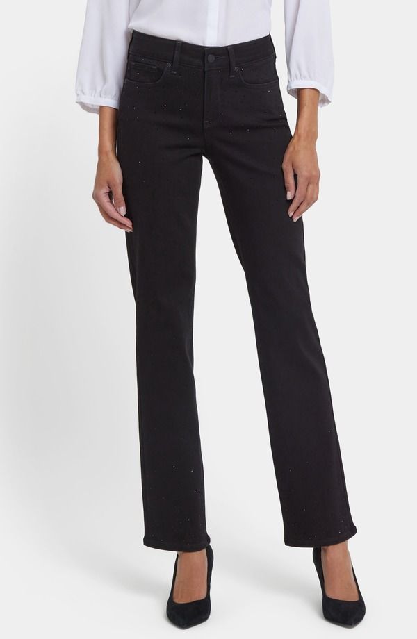 エヌワイディージェイ レディース ボトムス デニムパンツ ストレート ジーンズ NYDJ Marilyn Embellished Straight Leg Jeans Black Rinse ブラック
