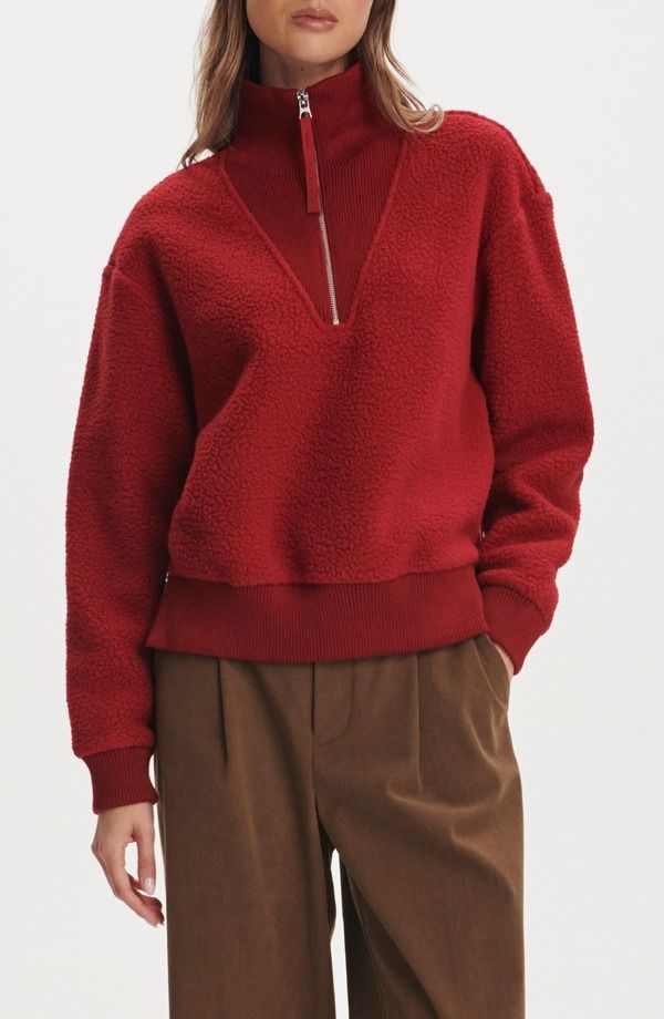 バーレイ レディース アウター パーカー・スウェット フリース Varley Jaylin High Pile Fleece HalfZipulloveredahlia レッド