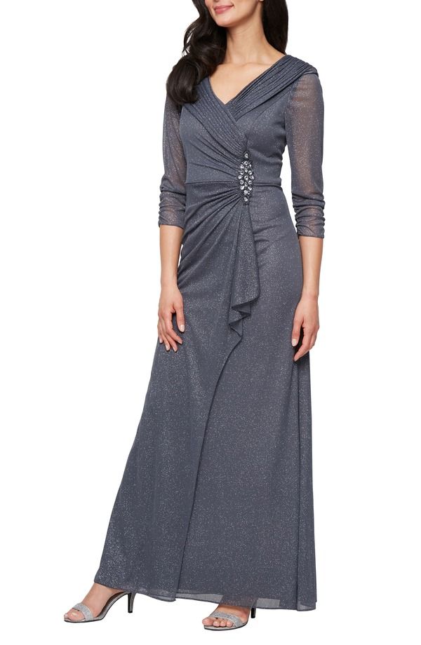 アレックスイブニングス レディース トップス ワンピース Alex Evenings Glitter Portrait Collar Gown Smoke スモーク