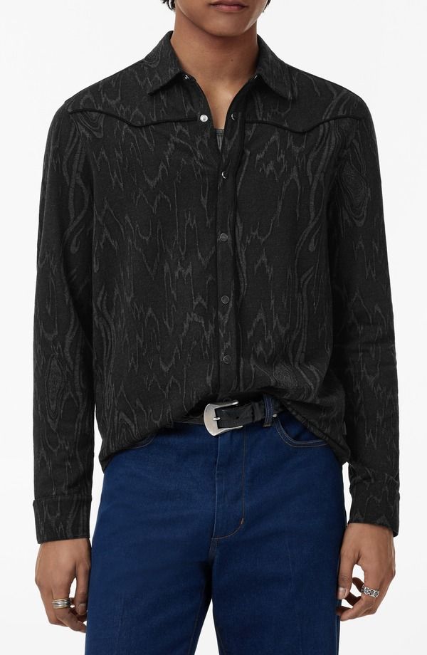 ジョンバルベイトス メンズ トップス シャツ John Varvatos Miner Jacquard SnapUp Western Shirt Black ブラック