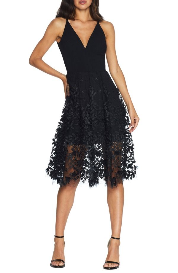 ドレスザポプレーション レディース トップス ワンピース Vネック メッシュ 刺繍 Dress the Population Darleen VNeck Embroidered Mesh Cocktail Dress Black ブラック