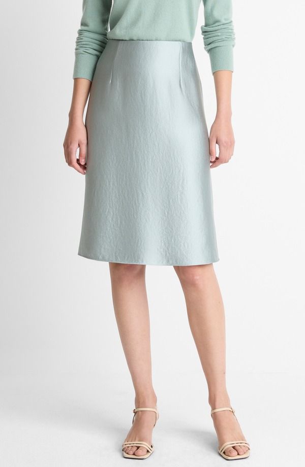 ヴィンス レディース ボトムスカート サテン Vince Pebbled Satin Skirt Aloe Stone ストーン
