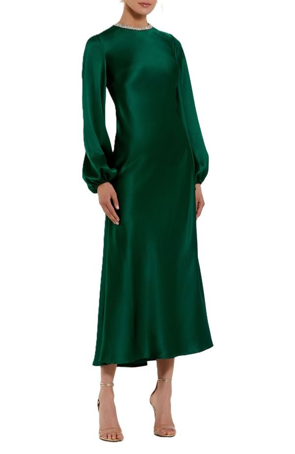 マックダガル レディース トップス ワンピース ハイネック Mac Duggal High Neck Long Sleeve Crystal Detail Dress Emerald エメラルド