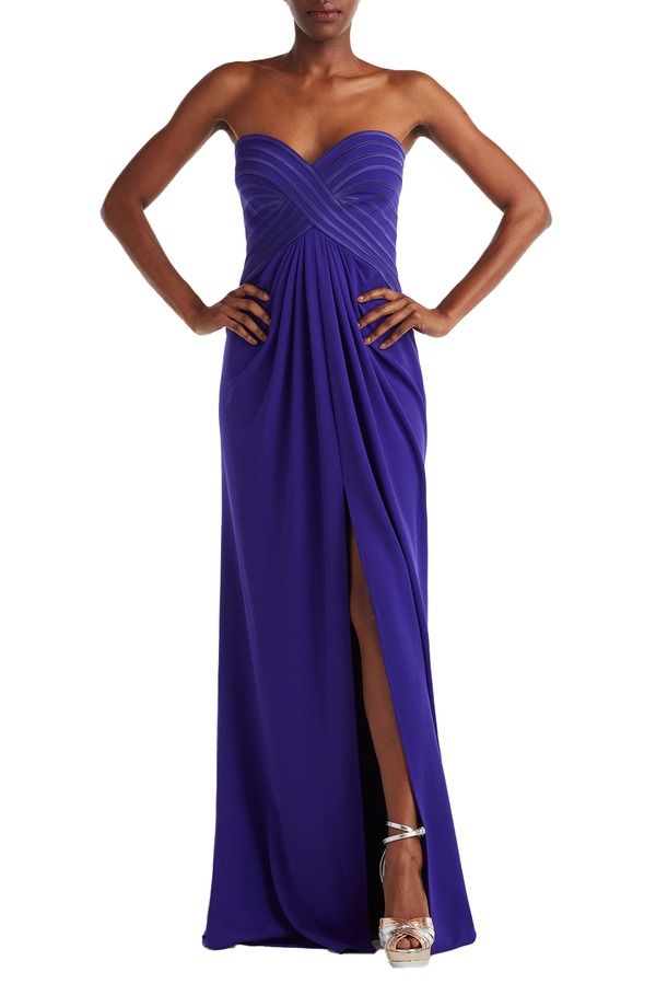 タダシショージ レディース トップス ワンピーストラップレス Tadashi Shoji Strapless Crisscross Bodice Gown Purple Iris パープル