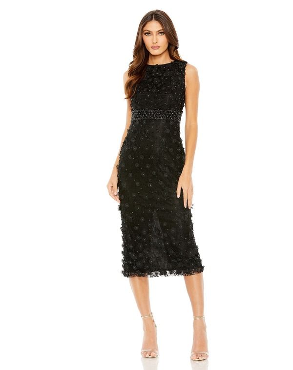 マックダガル レディース トップス ワンピース フラワー柄 ミディ ノースリーブ フラワー Mac Duggal Floral Applique Sleeveless Midi Dress Black ブラック