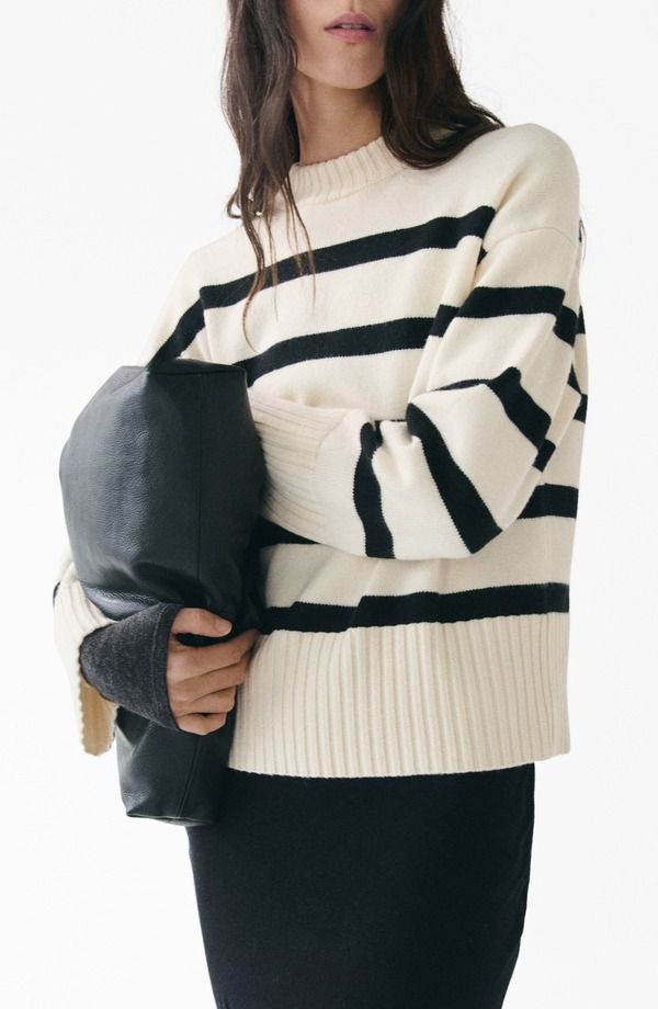 マンゴ レディース アウター パーカー・スウェット セーター MANGO Castello Stripe Sweater Ecru エクリュ