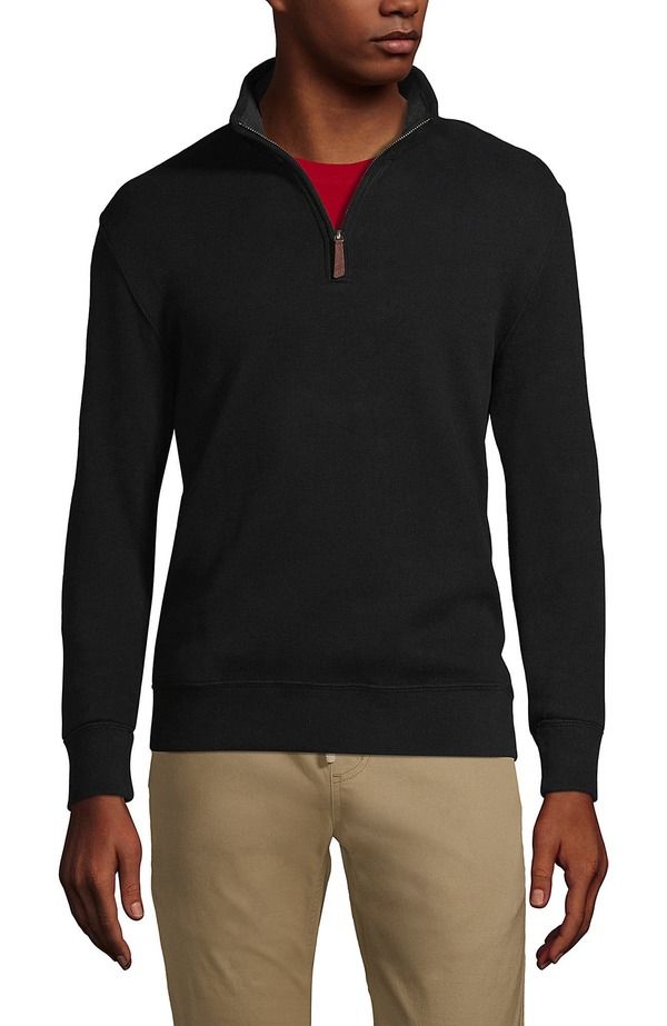 ランズエンド メンズ アウター パーカー・スウェット ハーフジップ セーター Lands End Bedford Rib Quarter Zipullover Sweater Black ブラック