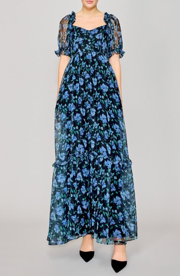 メロデイ レディース トップス ワンピース シフォン フラワー柄 フラワー MELLODAY Floral Chiffon Gown Black Blue Multi ブラック 13,485円