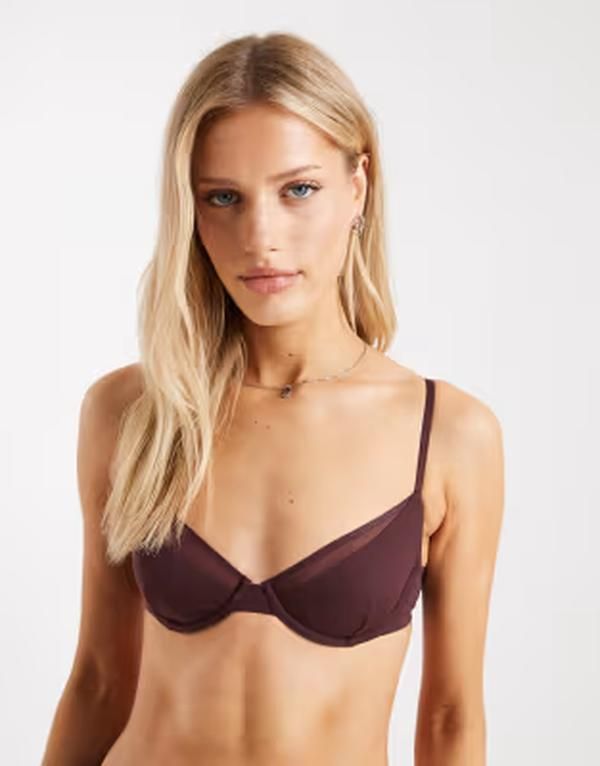 コットンオン レディース アンダーウェア ブラジャー Cotton double layer underwire bra in chocolate plum Chocolate plum プラム