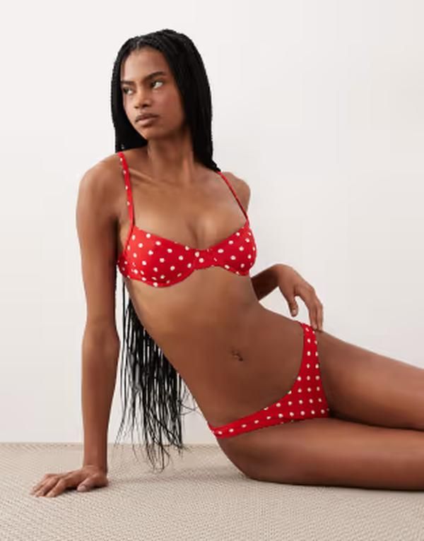 フリーソサエティ レディース 水着 ボトムスのみ ドット柄 ドット Free Society polka dot high rise bikini bottom RED レッド