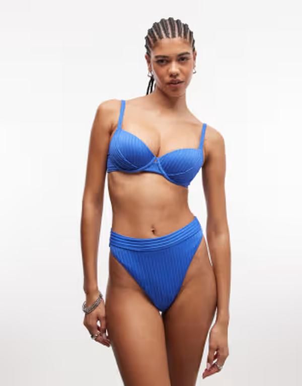 エイソス レディース 水着 トップのみ ASOS DESIGN Rory Sintra spliced rib pushupadded underwire bikini top Blue ブルー