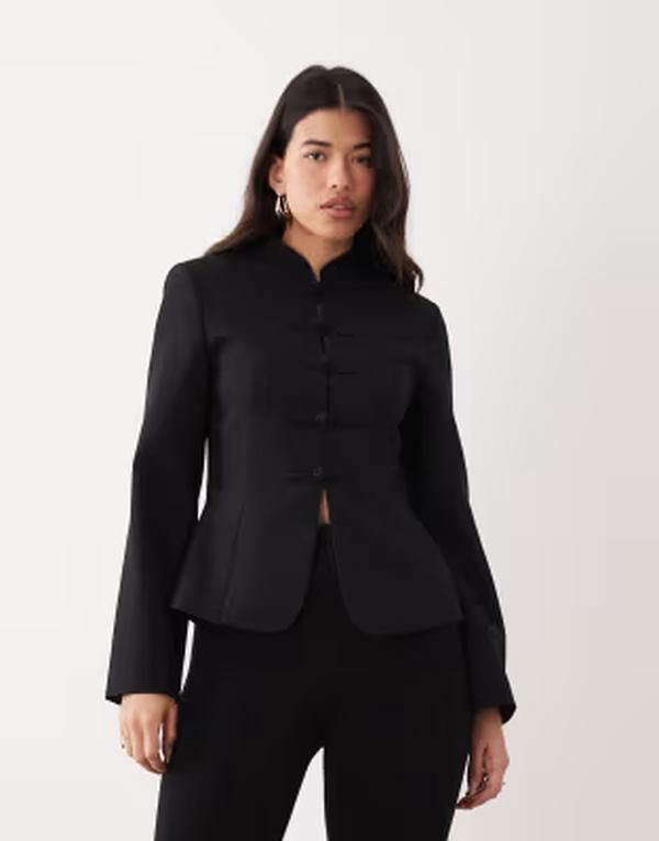 エイソス レディース アウター ジャケット・ブルゾン ブレザー ASOS DESIGN cinched mandarin collar blazer black ブラック
