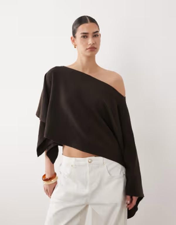 エイソス レディース アウター ニット・セーター コットン ASOS DESIGN knit cotton boucle poncho brown ブラウン