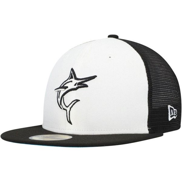 ニューエラ メンズ アクセサリー 帽子 Mens New Era WhiteBlack Miami Marlins 2023 OnField Batting Practice 59FIFTY Fitted Hat White ホワイト