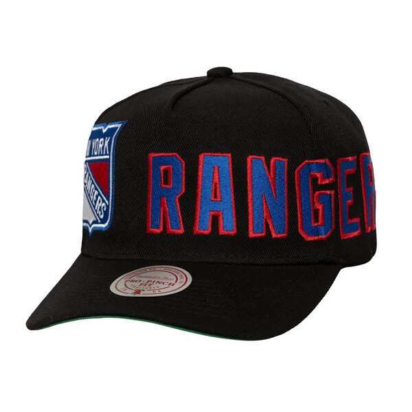 ミッチェルネス メンズ アクセサリー 帽子 ロゴ Mens Mitchell Ness Black New York Rangers Busted Logo Wordmark WrapAround Pro Pinch Adjustable Hat Black
