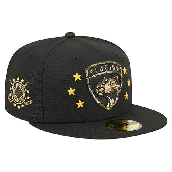 ニューエラ メンズ アクセサリー 帽子 Mens New Era Black Florida Panthers Military Appreciation Digital Camo Stars 59FIFTY Fitted Hat Black ブラック