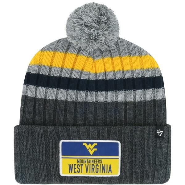 フォーティーセブン メンズ アクセサリー 帽子 ニット Mens 47 Charcoal West Virginia MountaineerstackStriped Cuffed Knit Hat with Pom Charcoal チャコールその他