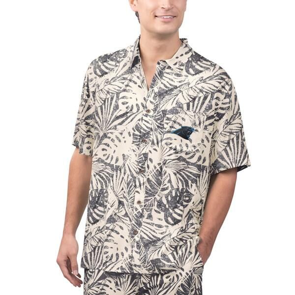 マルガリータビル メンズ トップス シャツ プリント Mens Margaritaville Tan Carolina Panthersand Washed Monstera Print Party ButtonUp Shirt Cream クリーム