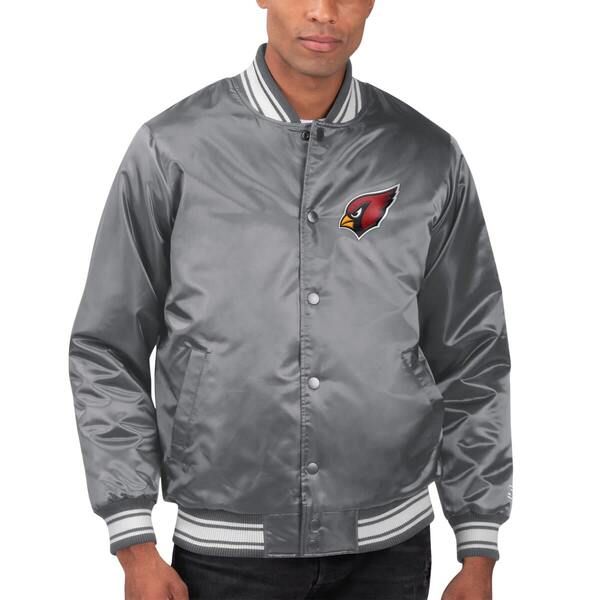 スターター メンズ アウター ジャケット・ブルゾン サテン Menstarter Gray Arizona Cardinals Lockeroom Satin Varsity FullSnap Jacket Gray グレー