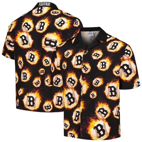 プレジャーズ メンズ トップス シャツ Mens PLEASURES Black Boston Red Sox Flame Fireball ButtonUp Shirt Black ブラック