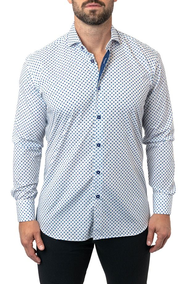 マセオ メンズ トップス シャツ プリント Maceoo Einstein Dot Print Contemporary Fit ButtonUp Shirt White ホワイト