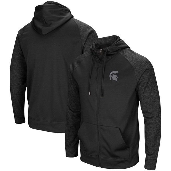 コロシアム メンズ アウター パーカー・スウェット Mens Colosseum Black Michigan State Spartans Blackout 30 Tonal Raglan FullZip Hoodie Black ブラック