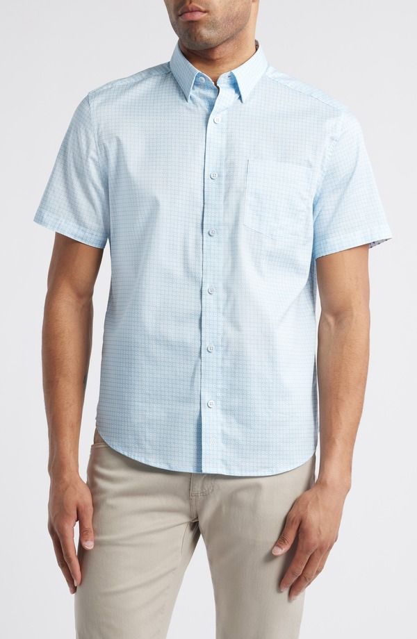 ジョンストンアンドマーフィー メンズ トップス シャツ プリント Johnston Murphy Diamond Print Short Sleeve ButtonUp Shirt Blue ブルー