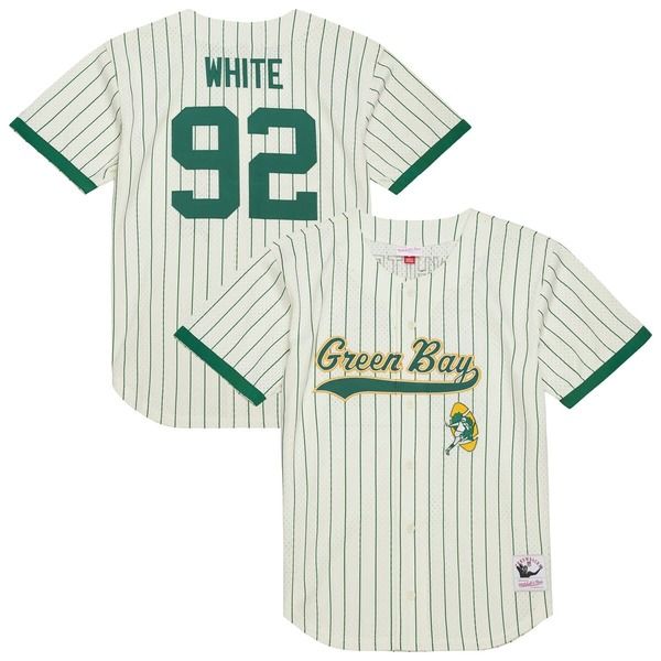 ミッチェルネス メンズ トップス シャツ メッシュ ジャージー Mens Mitchell Ness Reggie White Cream Green Bay Packers Name Number Mesh ButtonUp Baseball Jersey