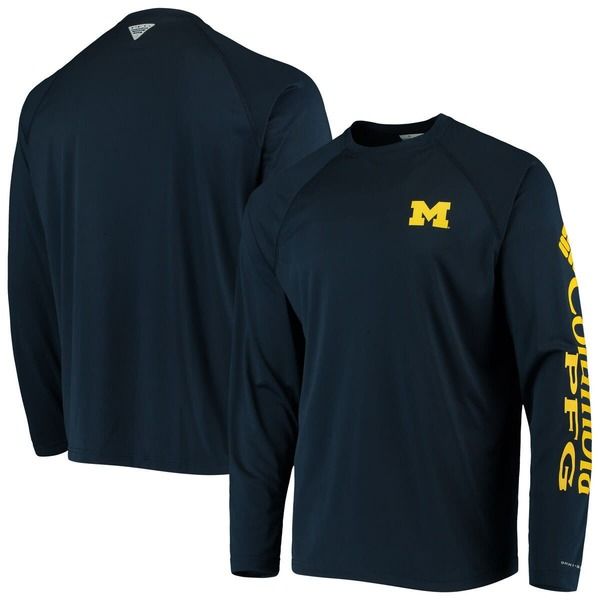 コロンビア メンズ トップス Tシャツ Mens Columbia Navy Michigan Wolverines Terminal Tackle OmniShade Raglan Long Sleeve TShirt Navy ネイビー
