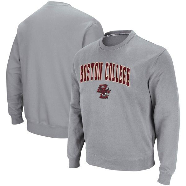 コロシアム メンズ アウター パーカー・スウェット シャツ ロゴ Mens Colosseum Heathered Gray Boston Collegeagles Arch Logo Tackle Twill Pullover Sweatshirt Heat