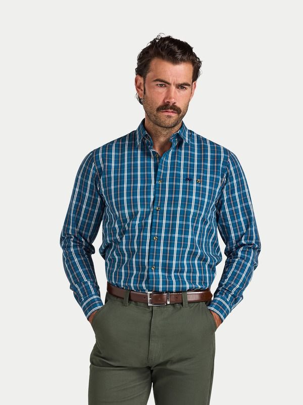 ライジングブル メンズ トップス シャツ コットン Raging Bullong Sleeve Check Cotton Poplin Shirt Petrol チェック