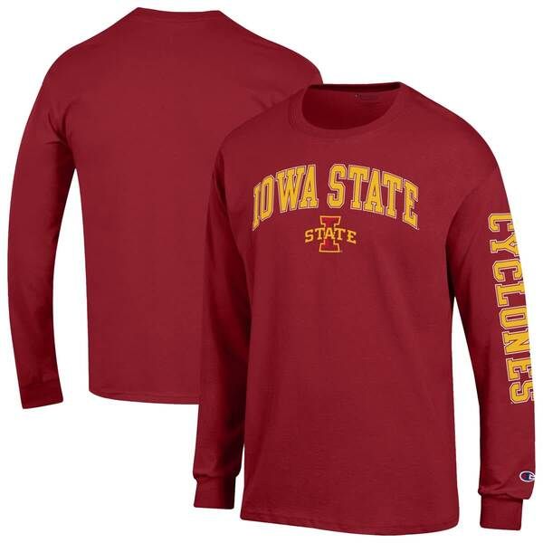 チャンピオン メンズ トップス Tシャツ ロゴ Mens Champion Cardinal Iowa State Cyclones Arch Over Logo 2Hit Long Sleeve TShirt Cardinal