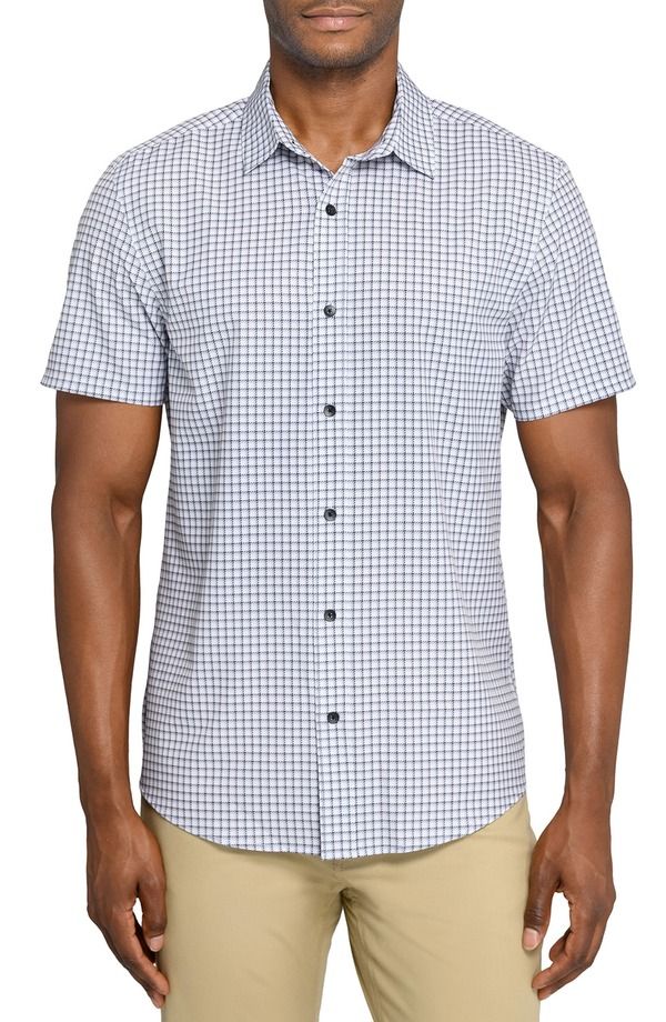 ダブリューアールケー メンズ トップス シャツ スリムフィット WRK Slim Fit Shaded Square Short Sleeve Performance ButtonUp Shirt White Black ホワイト