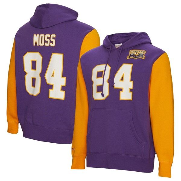 ミッチェルネス メンズ アウター パーカー・スウェット Mens Mitchell Ness Randy Moss Purple Minnesota Vikings Retired Player Name Number Pullover Hoodie Purp