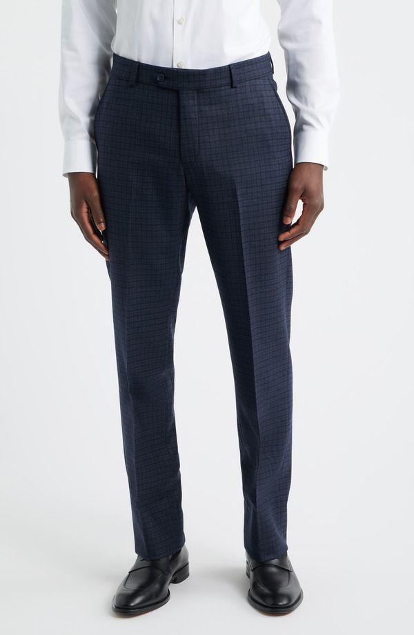 ベール メンズ ボトムス カジュアルパンツ ウール Berle Multicolor Check Wool Dress Pants Navy ネイビー