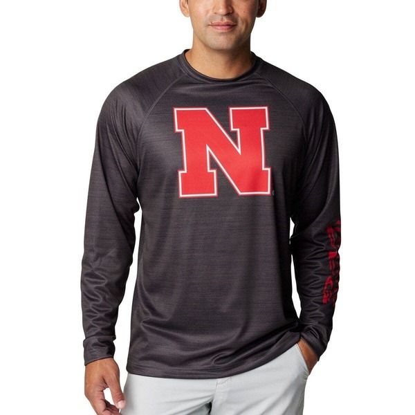 コロンビア メンズ トップス Tシャツ Mens Columbia Heather Charcoal Nebraska Huskers PFG Terminal Tackle OmniShade Raglan Long Sleeve TShirt Heathe