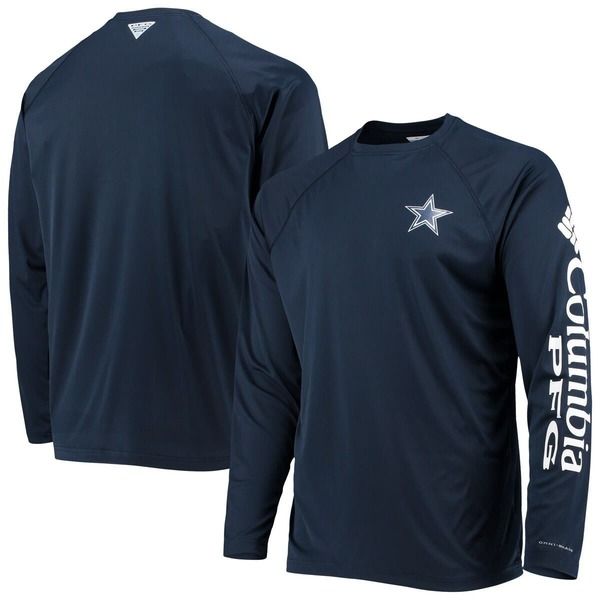 コロンビア メンズ トップス Tシャツ Mens Columbia Navy Dallas Cowboys Terminal Tackle OmniShade Raglan Long Sleeve TShirt Navy ネイビー