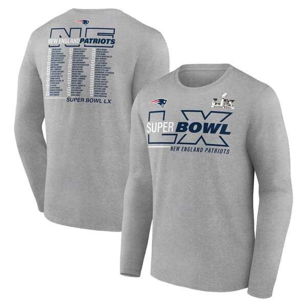 ファナティクス メンズ トップス Tシャツ Mens Fanatics Heather Gray New England Patriotsuper BowlX Roster Long Sleeve TShirt Heather Gray グレー