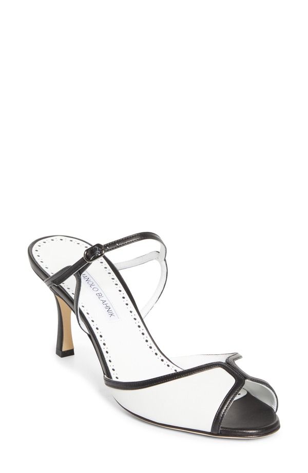 マノロ ブラニク レディース シューズ サンダル Manolo Blahnik Versari Slide Sandal White Black ホワイト
