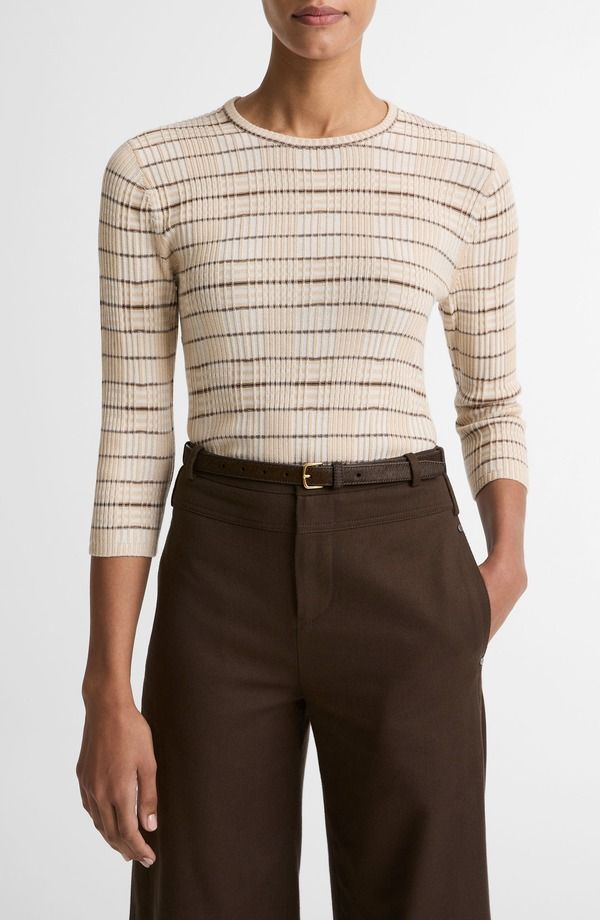 ヴィンス レディース アウター パーカー・スウェット クルーネック セーター コットン Vince Plaid Cotton Blend Crewneck Sweater Wheatstone Combo チェック