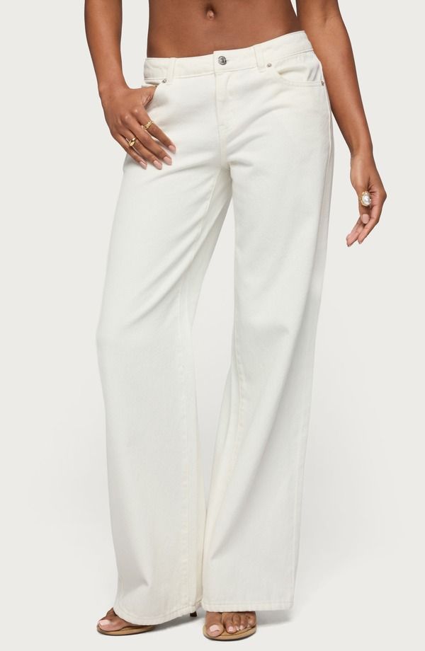 アディクテッド レディース ボトムス デニムパンツ ワイドレッグ ジーンズ EDIKTED Roman Wide Leg Jeans White ホワイト